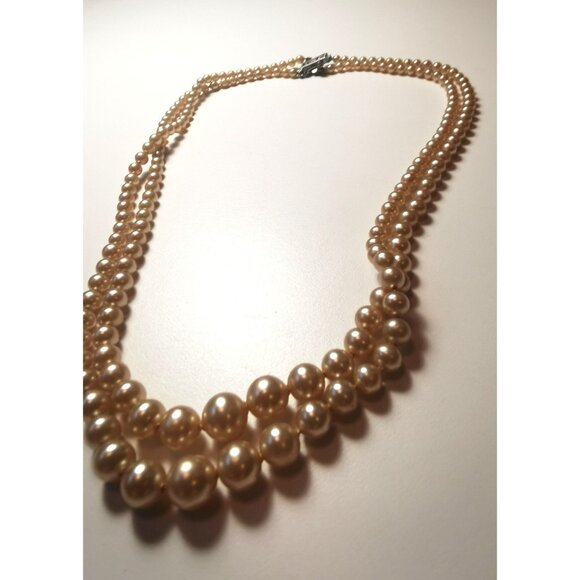 Double Strand Faux Graduated Pearl Necklace 16.75" Rosé Pink 1950s Choker - Picture 10 of 10